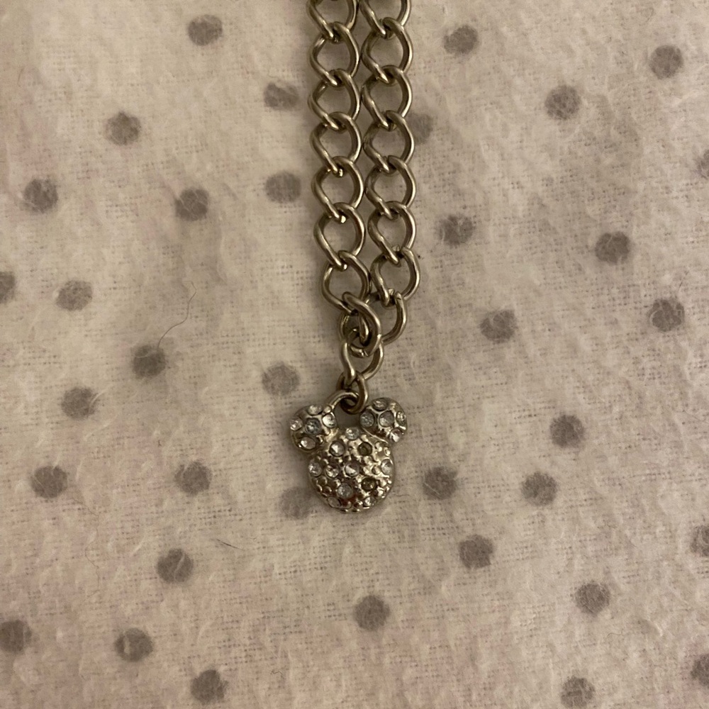 Silver Disney Chain Necklace with Mikey Mouse Crystal Pendant